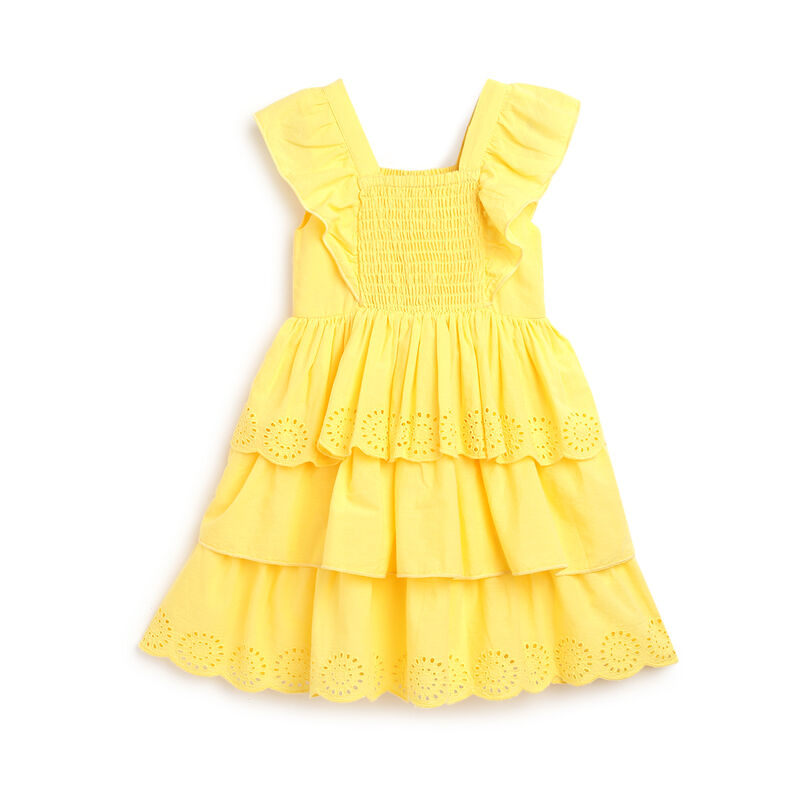 Girls Medium Yellow Solid Sleeveless Dress image number 0